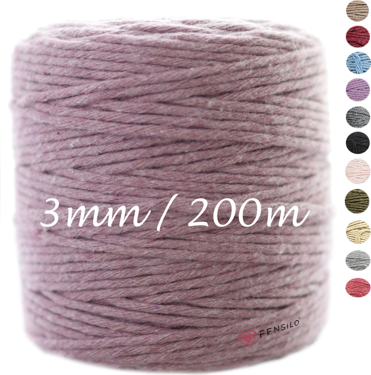 3mm x 200m Mauve macramé katoenen koord Macrame Touw|kleuren om mee te knutselen|Garen voor Wandkleed en Plantenhanger Zelf Maken|Dromenvanger||engel van macramé